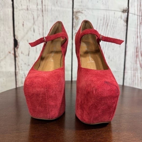 Jeffrey Campbell Night Envi Studded Platform Mary Janes Women’s 6.5 Suede Red - Picture 9 of 15